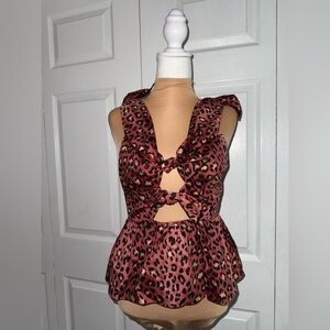 Rebecca Taylor Leopard Print Bow Top Size 4 NWOT